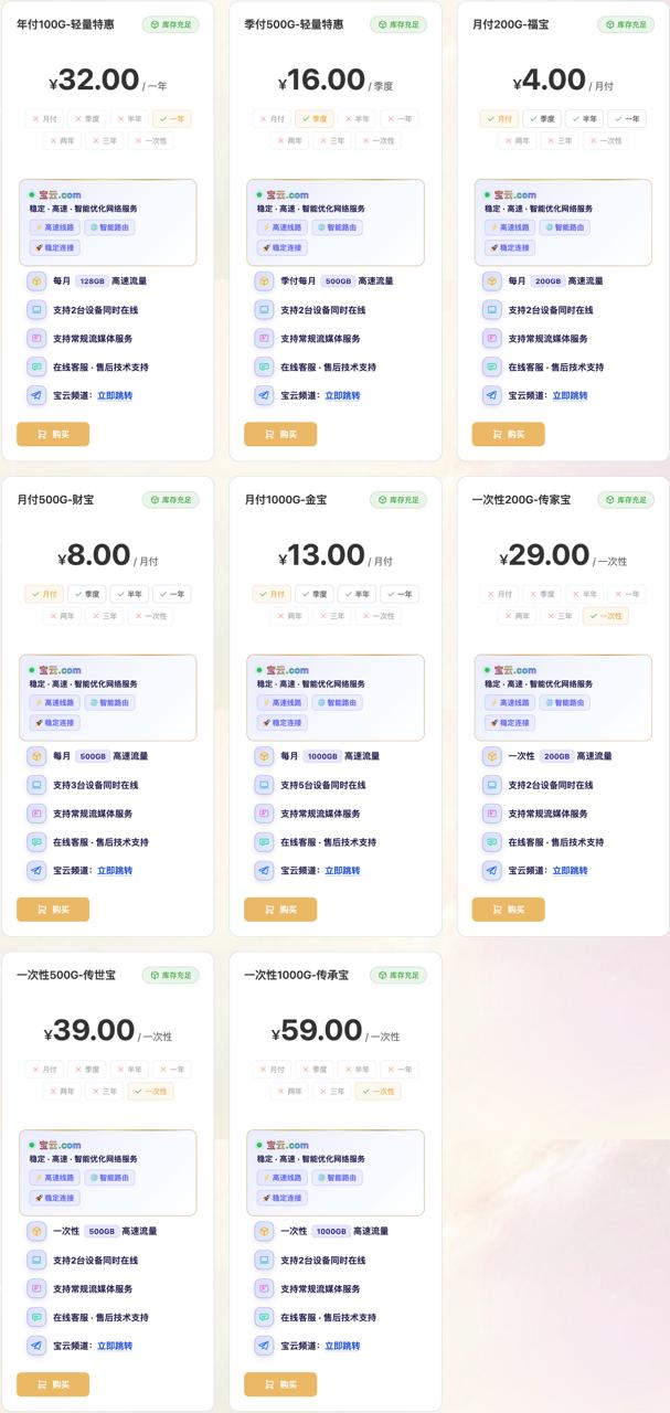 宝云套餐价格